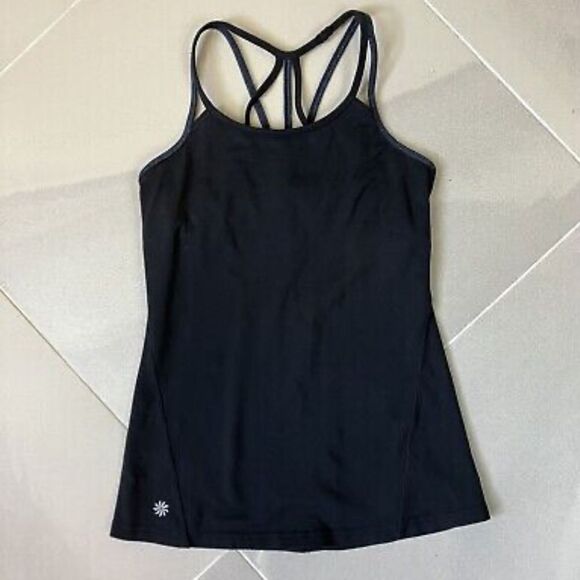 Athleta Womens‎ Black Strappy Mesh Fitted Tank with Bra Size Medium Active - Picture 1 of 8